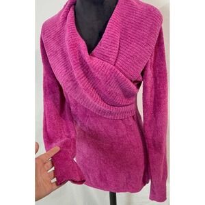 Athleta Sweater Pink Nylon Fuzzy Cowl Neck Long Sleeve Tunic Women's Size Medium